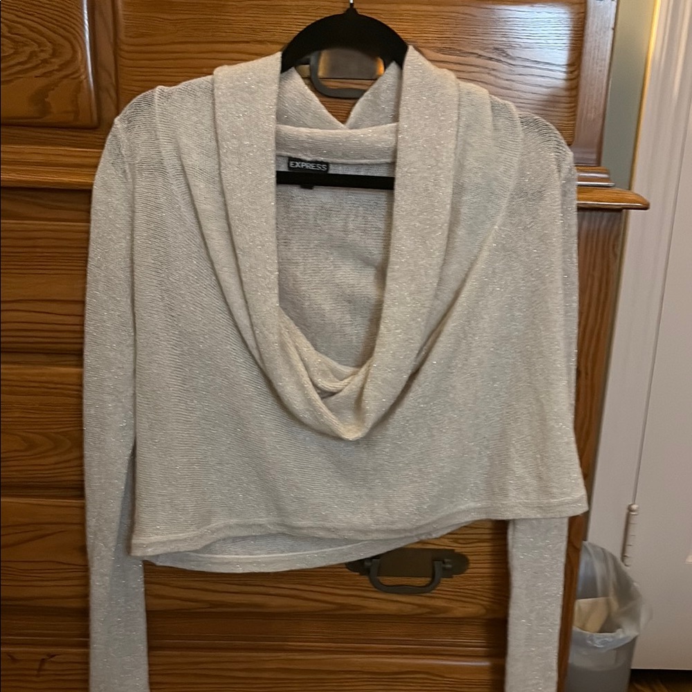 Express Cream Cowl Neck Sweater with Knit Texture